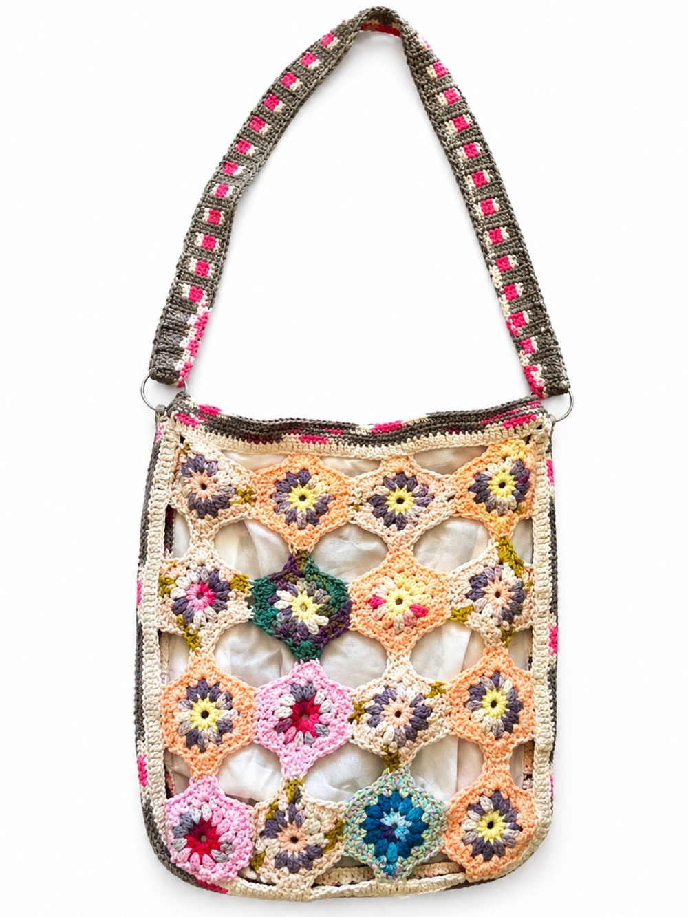 Handmade Crochet Floral Tote Bag in Multicolor